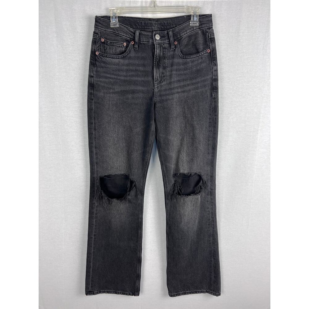 American Eagle Jeans 90s Boot Cut Black Distressed Grunge Indie Vanguard Boho
